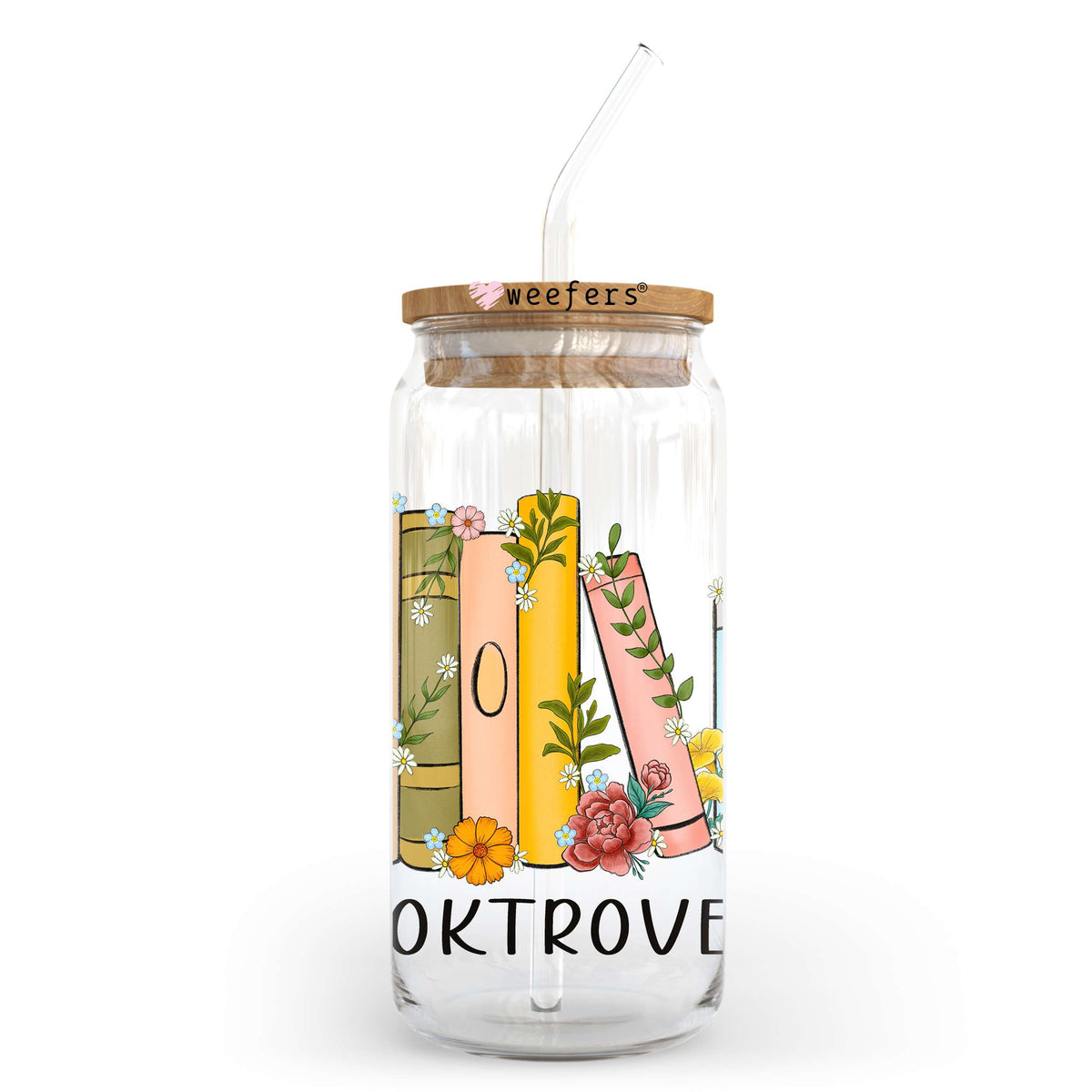 Booktrovert Floral 20oz Libbey Glass Can UV DTF or Sublimation Wrap - Decal Transfer Weefers