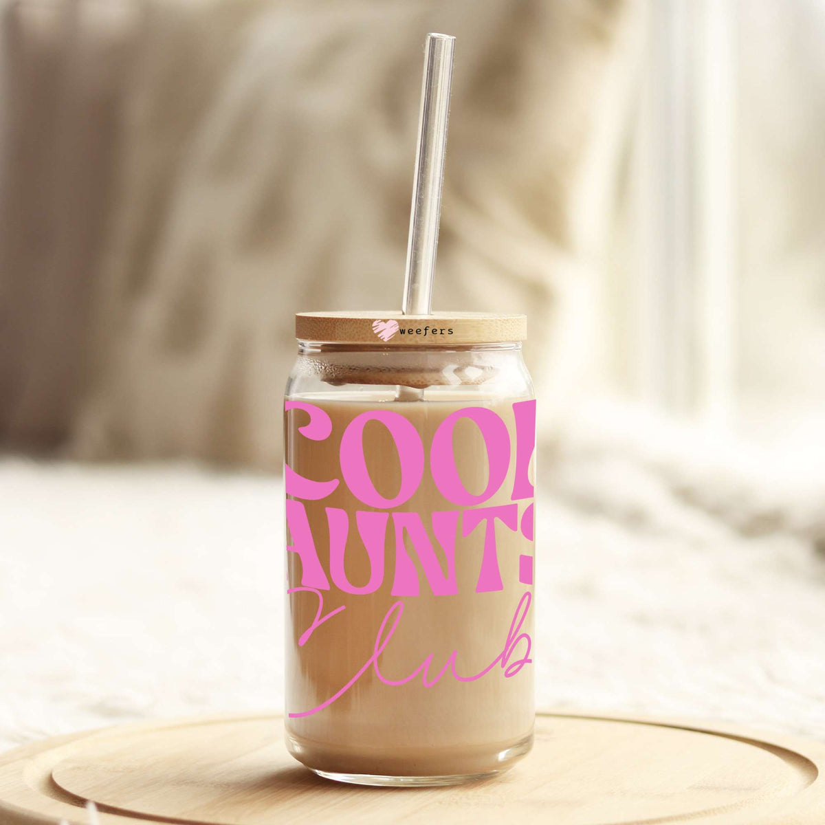 Cool Aunts Club Pink 16oz Libbey Glass Can UV DTF or Sublimation Wrap - Decal Weefers