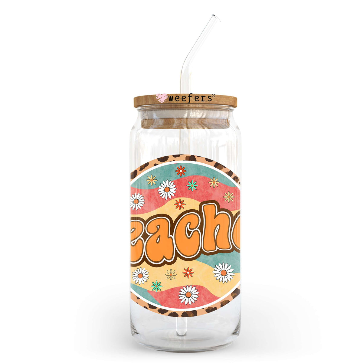 Teacher Flowers 20oz Libbey Glass Can UV DTF or Sublimation Decal Weefers