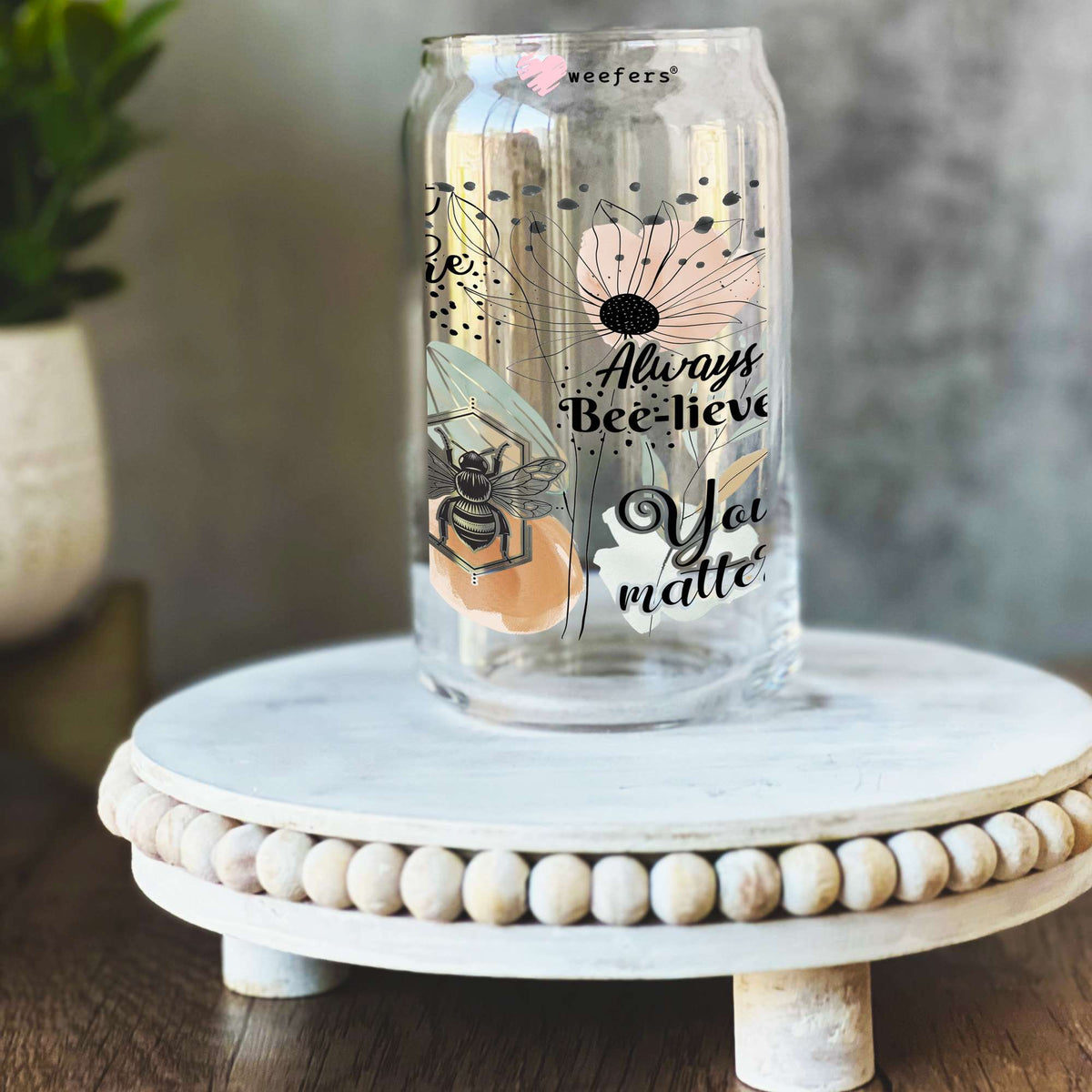 Positive Talk Quotes 16oz Libbey Glass Can UV DTF or Sublimation Wrap Transfer Weefers