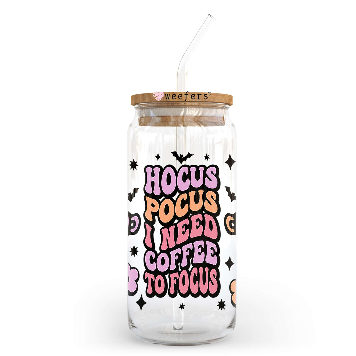 Hocus Pocus I Need Coffee To Focus 20oz Libbey Glass Can, 34oz Hip Sip, 40oz Tumbler, 24oz Cold Cup UV DTF or Sublimation Decal Transfer Weefers