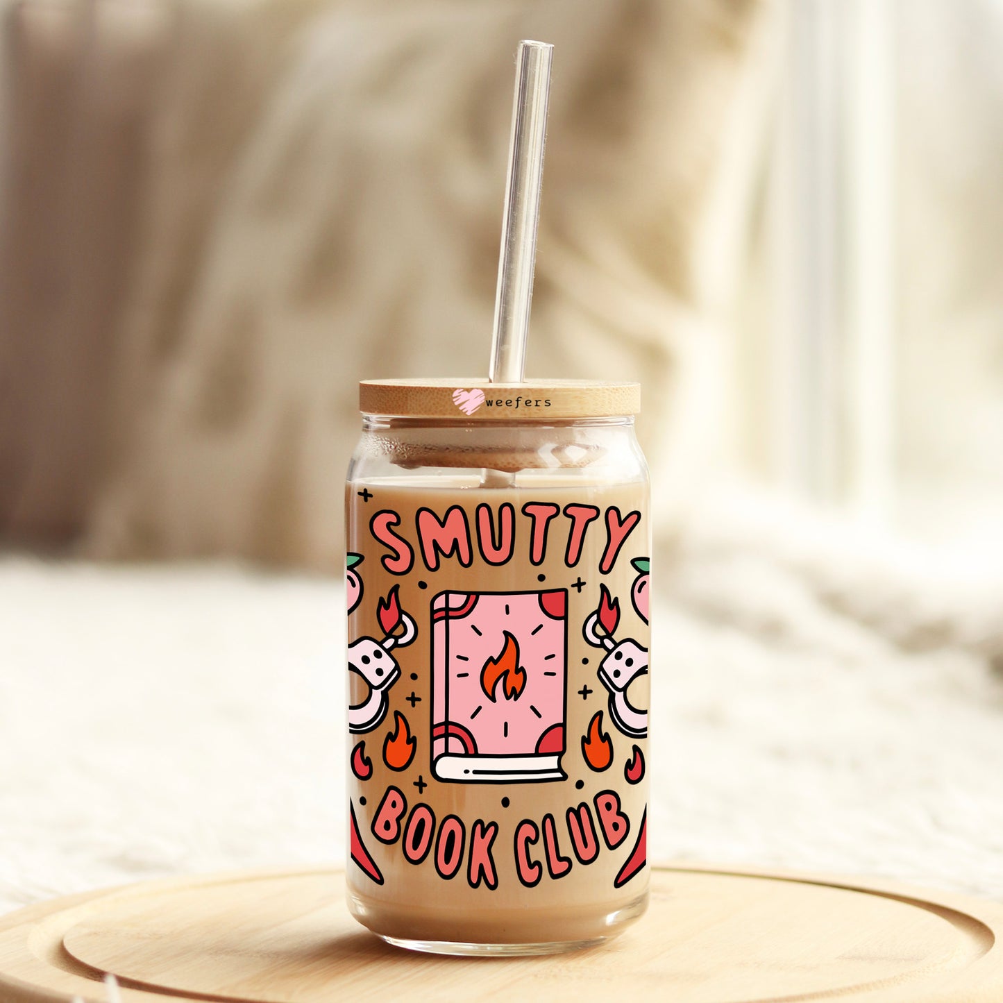Smutty Book Club 16oz Libbey Glass Can UV DTF or Sublimation Wrap Decal Transfer Weefers