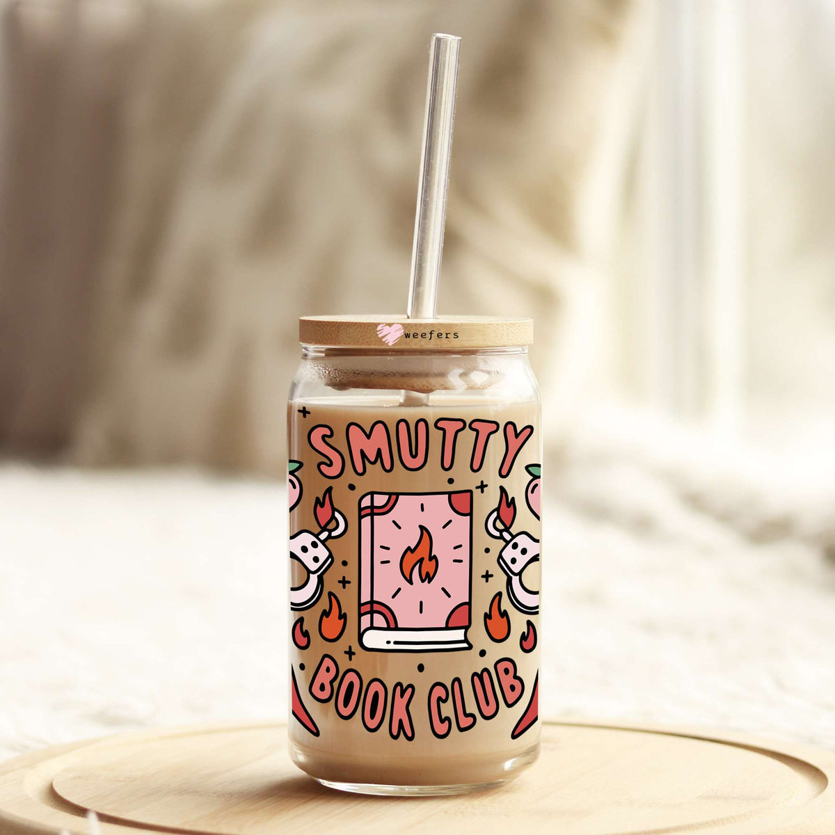 Smutty Book Club 16oz Libbey Glass Can UV DTF or Sublimation Wrap Decal Transfer Weefers