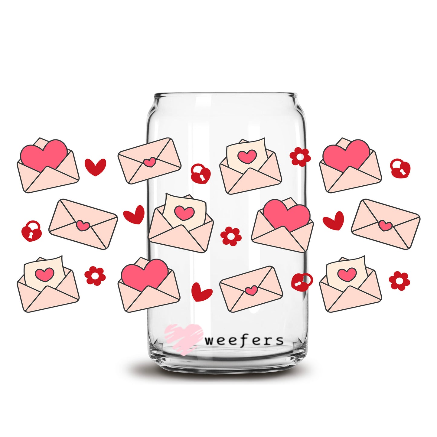 Love Letters 16oz Libbey Glass Can UV DTF or Sublimation Wrap Decal Transfer Weefers