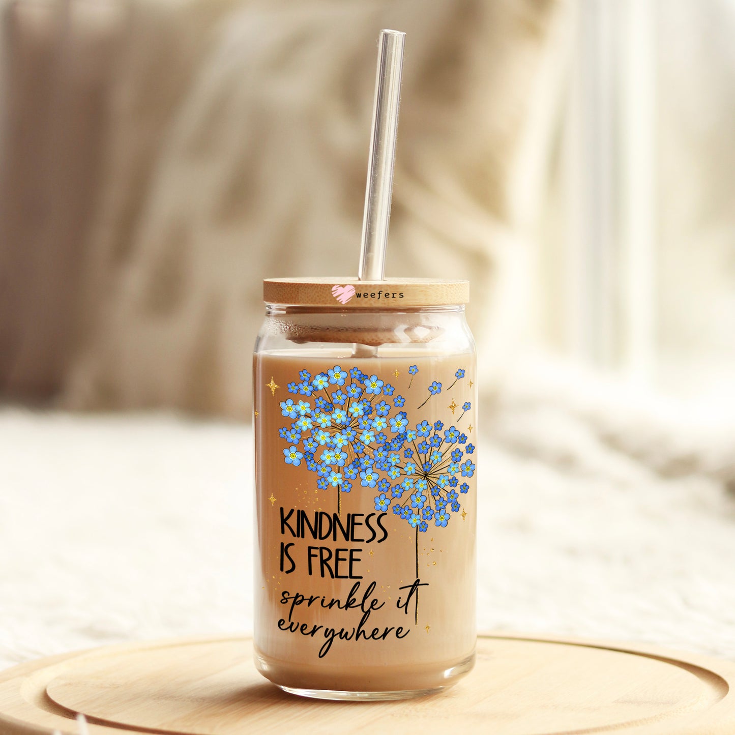 Kindness is Free Sprinkle it Everywhere 16oz Libbey Glass Can UV DTF or Sublimation Wrap - Decal Weefers