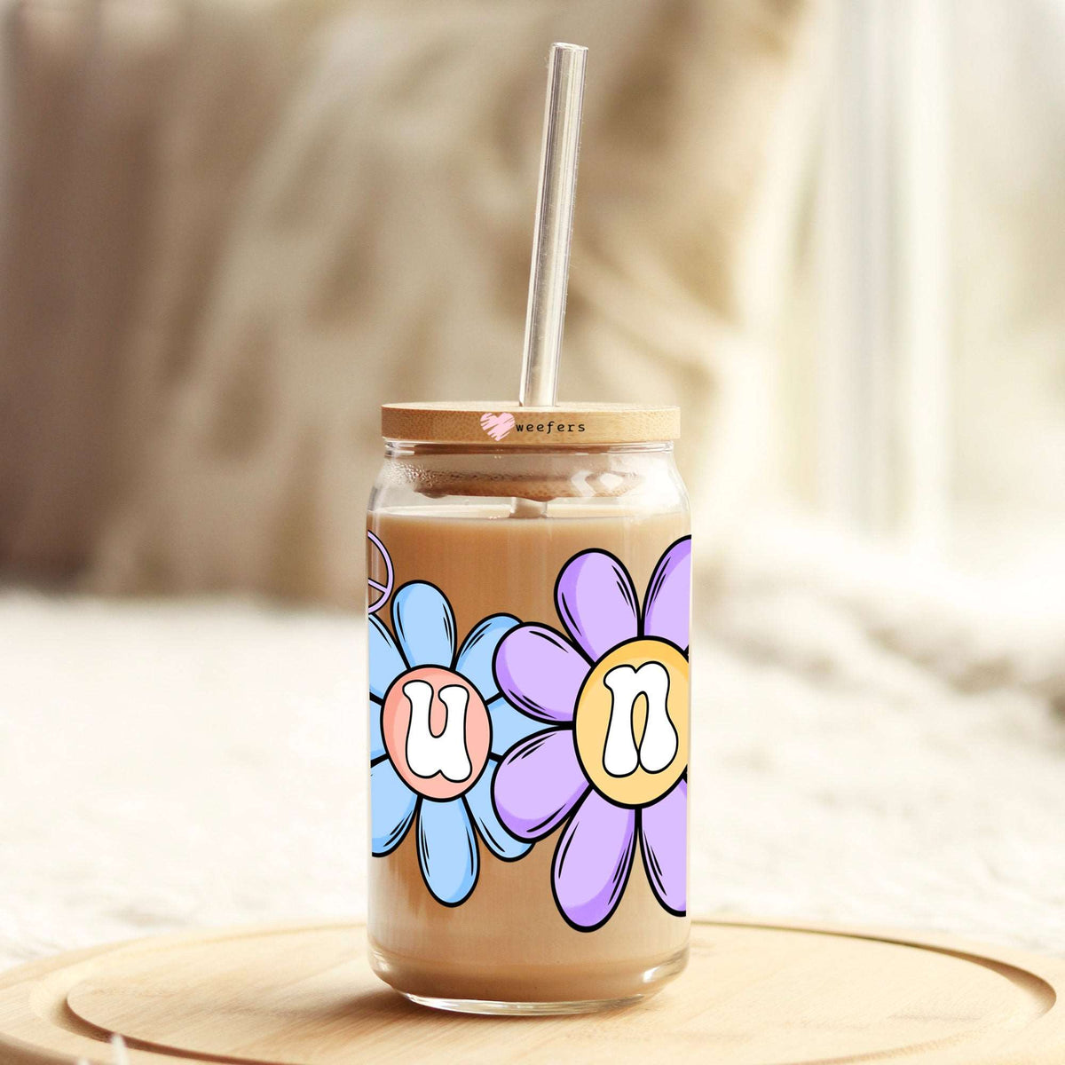 Aunt Flowers 16oz Libbey Glass Can UV DTF or Sublimation Cup Wrap - Decal Transfer Weefers