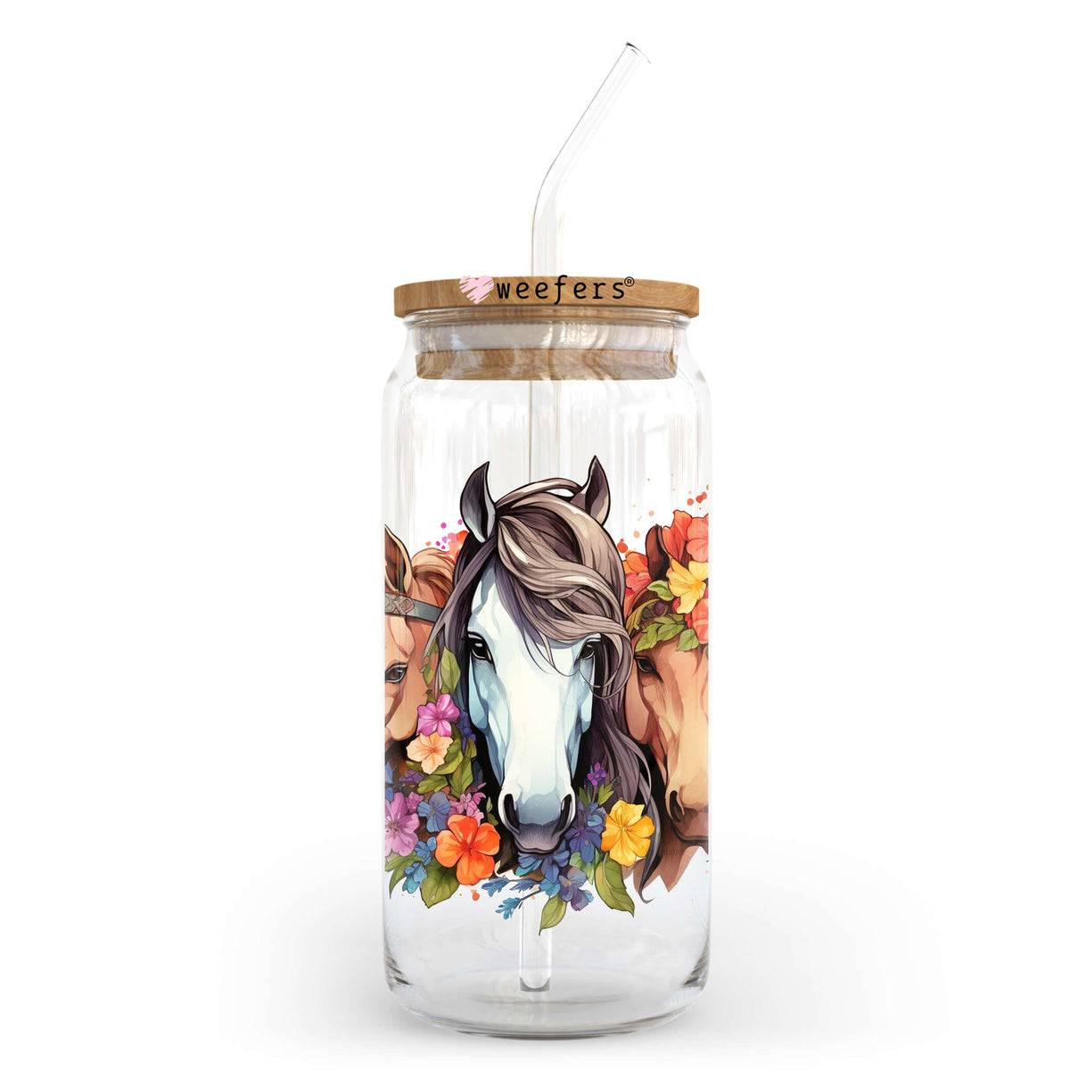 Colorful Horses 20oz Libbey Glass Can UV DTF or Sublimation Wrap Transfer Weefers