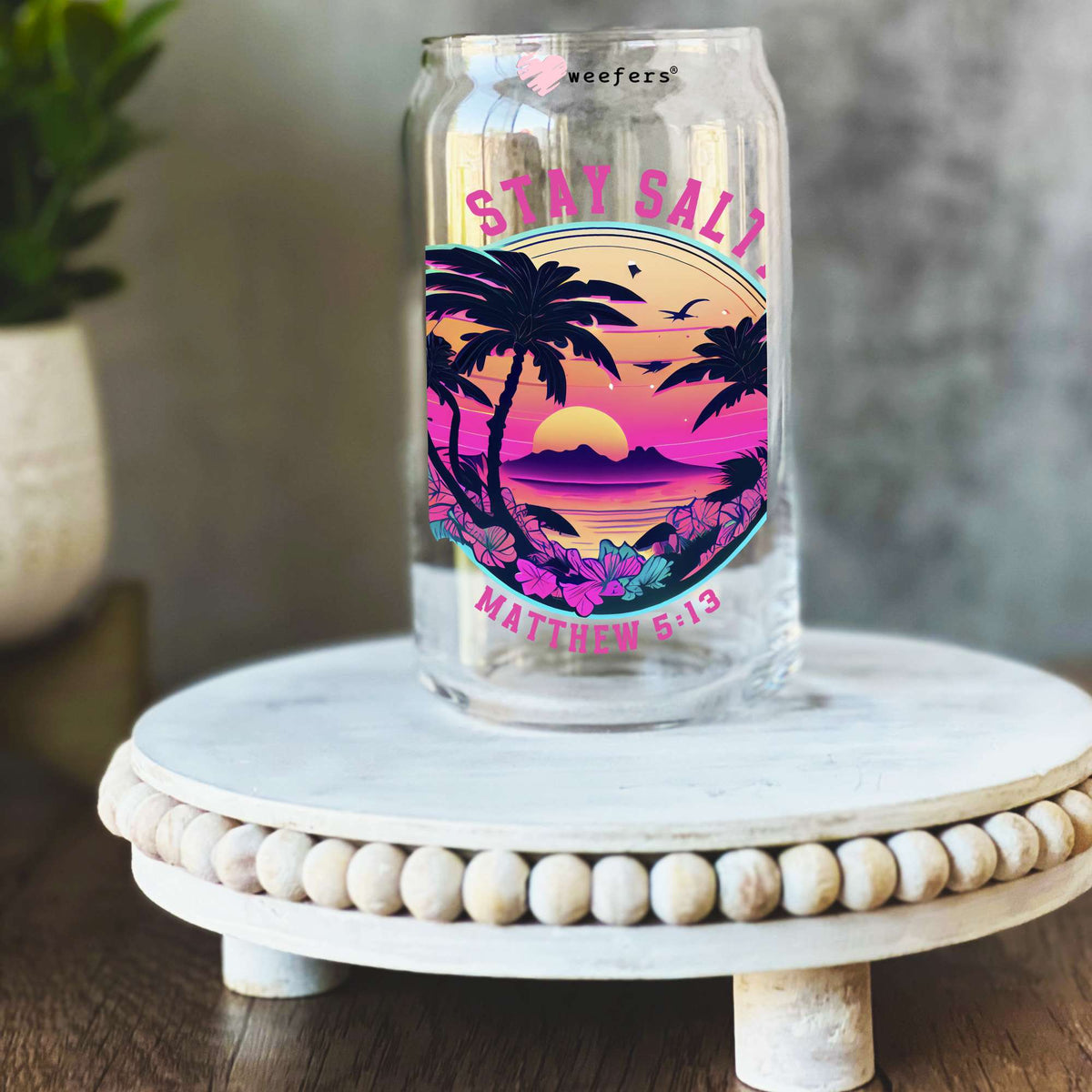 Stay Salty Matthew 5:13 16oz Libbey Glass Can UV DTF or Sublimation Wrap Decal Transfer Weefers