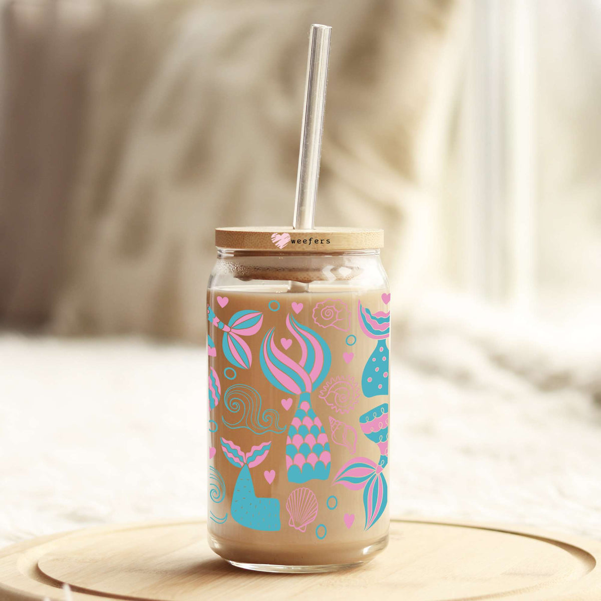 Mermaid Tails 16oz Libbey Glass Can UV DTF or Sublimation Wrap - Transfer Weefers