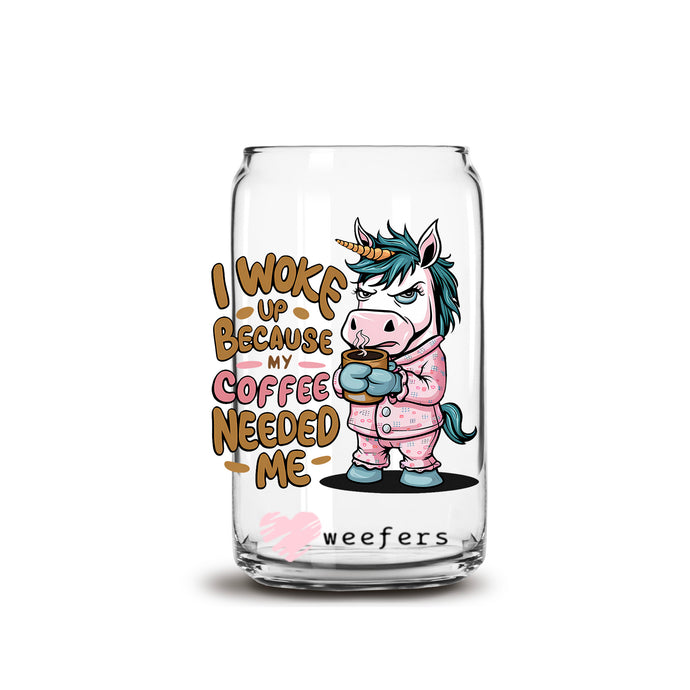 a glass mug with a unicorn on it
