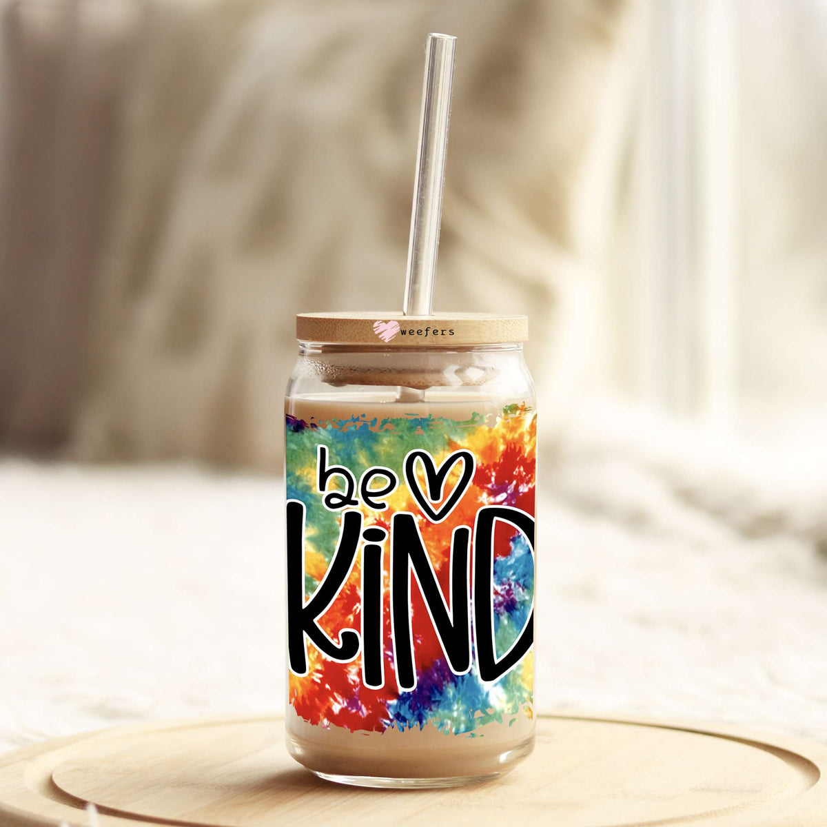 Be Kind Tie Dye 16oz Libbey Glass Can UV DTF or Sublimation Wrap - Decal Weefers