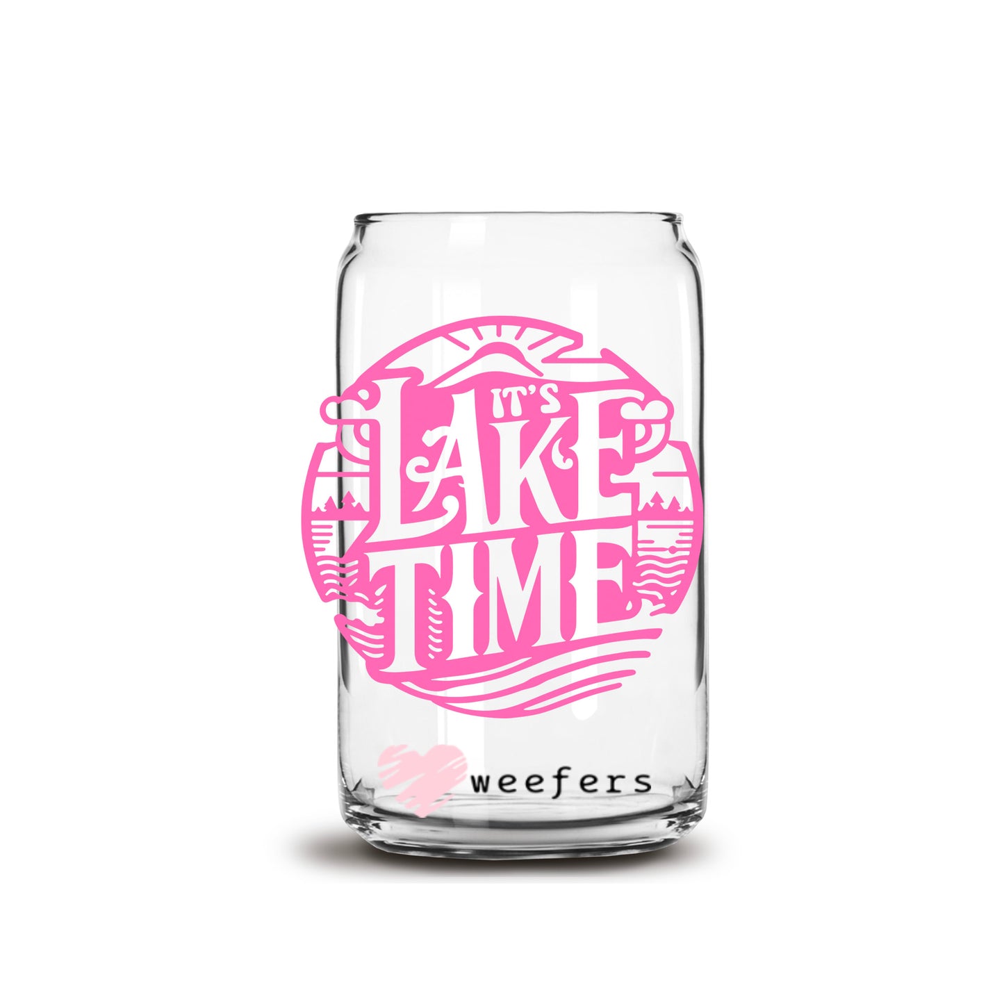 Lake Time Pink 16oz Libbey Glass Can UV DTF or Sublimation Wrap Decal Transfer Weefers