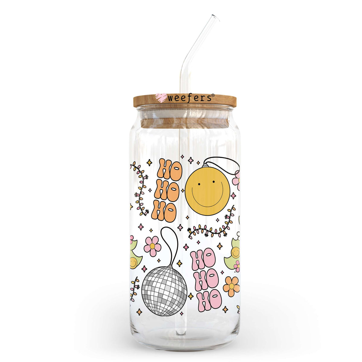 Ho Ho Ho Happy Christmas 20oz Libbey Glass Can, 34oz Hip Sip, 40oz Tumbler, 24oz Cold Cup UV DTF or Sublimation Decal Transfer Weefers