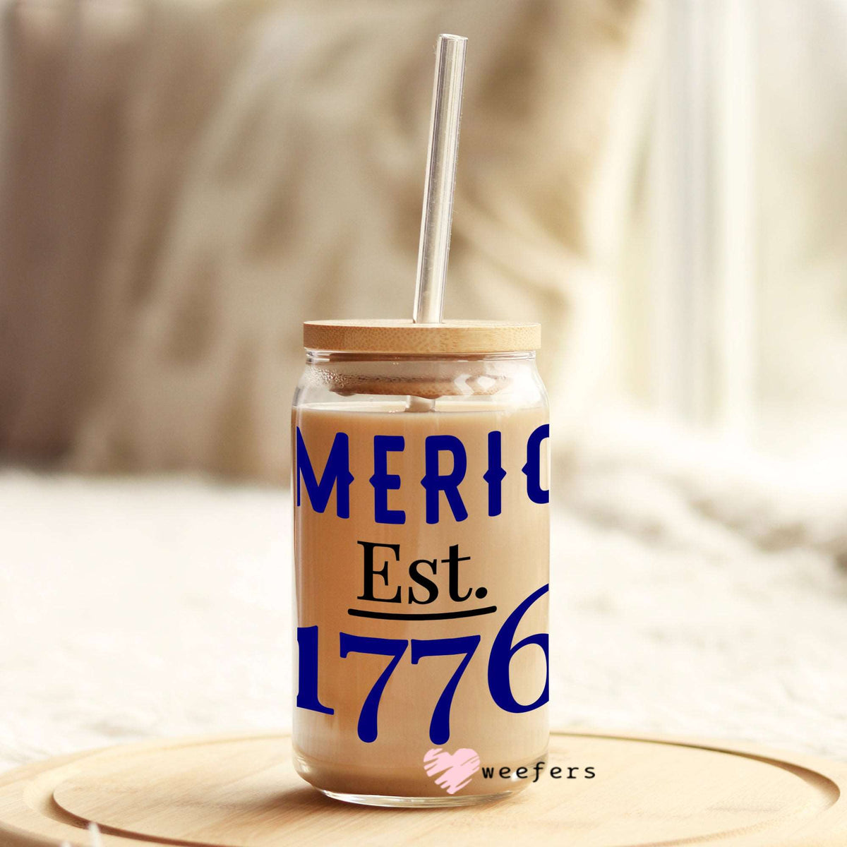 4th of July America EST. 1776 16oz Libbey Glass Can UV DTF or Sublimation Wrap - Decal Weefers