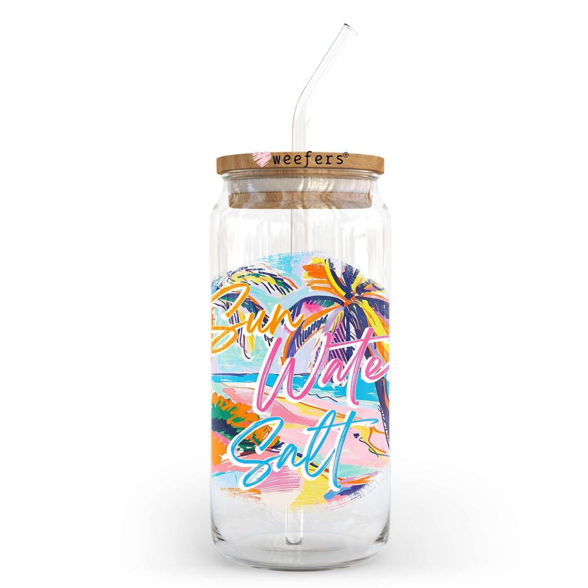 Sun Water Salt 20oz Libbey Glass Can, 34oz Hip Sip, 40oz Tumbler, 24oz Cold Cup UV DTF or Sublimation Decal Transfer Weefers