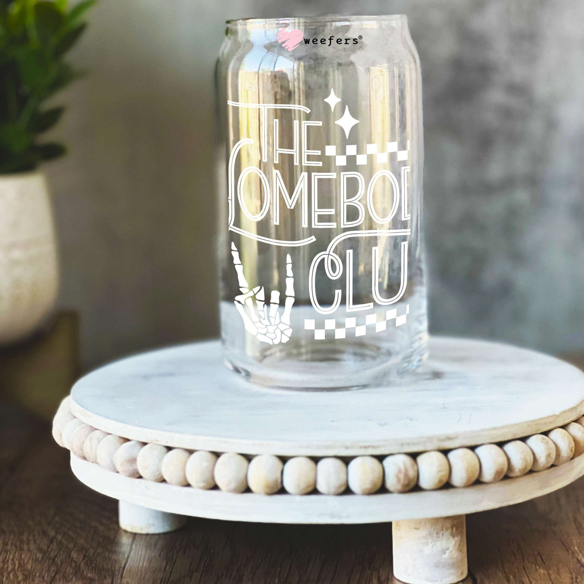 The Homebody Club White 16oz Libbey Glass Can UV DTF or Sublimation Wrap Decal Transfer Weefers