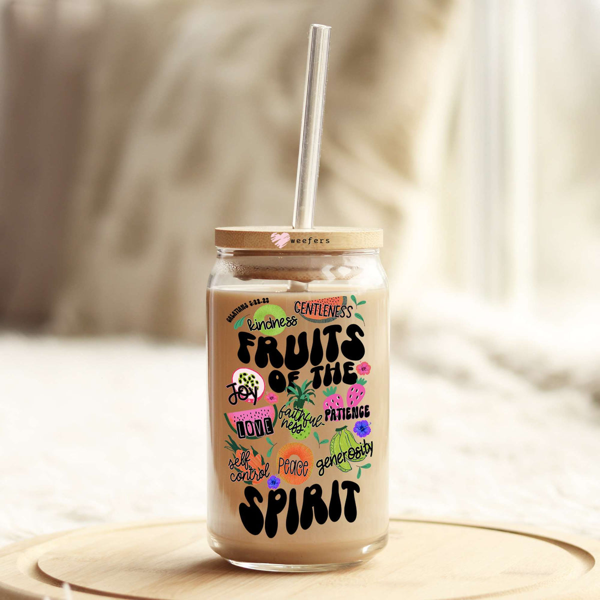 Fruits of the Spirit 16oz Libbey Glass Can UV DTF or Sublimation Wrap - Decal Weefers