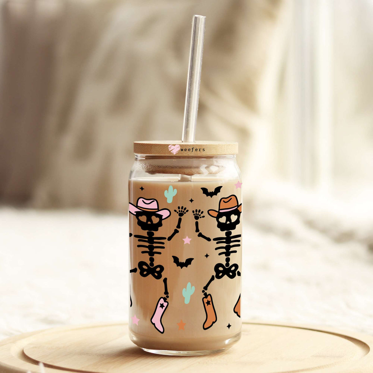Cowboy Skeletons 16oz Libbey Glass Can UV DTF or Sublimation Wrap Decal Transfer Weefers