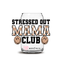 Load image into Gallery viewer, a glass jar with the words stressed out mama club on it
