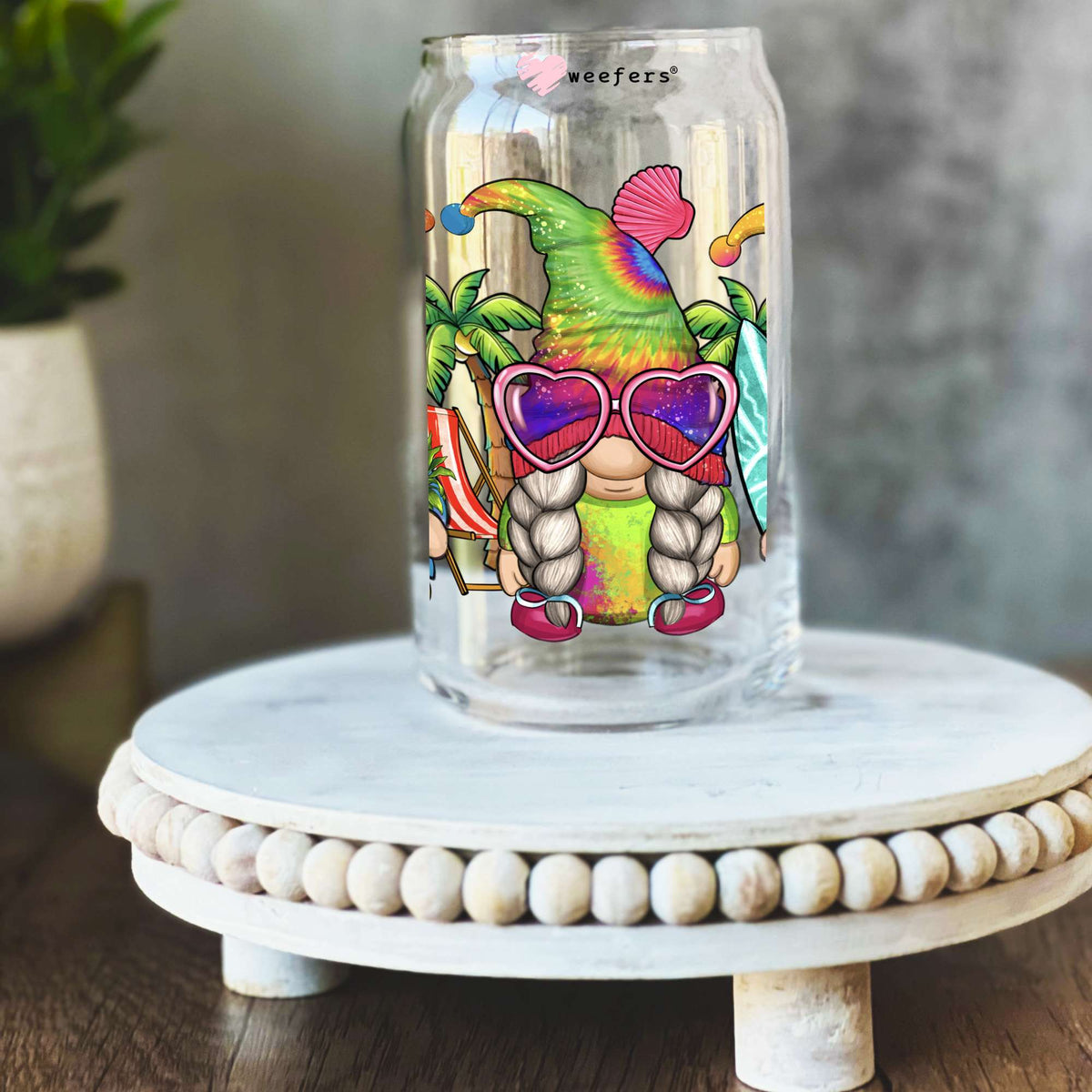 Summer Gnomes 16oz Libbey Glass Can UV DTF or Sublimation Wrap - Transfer Weefers