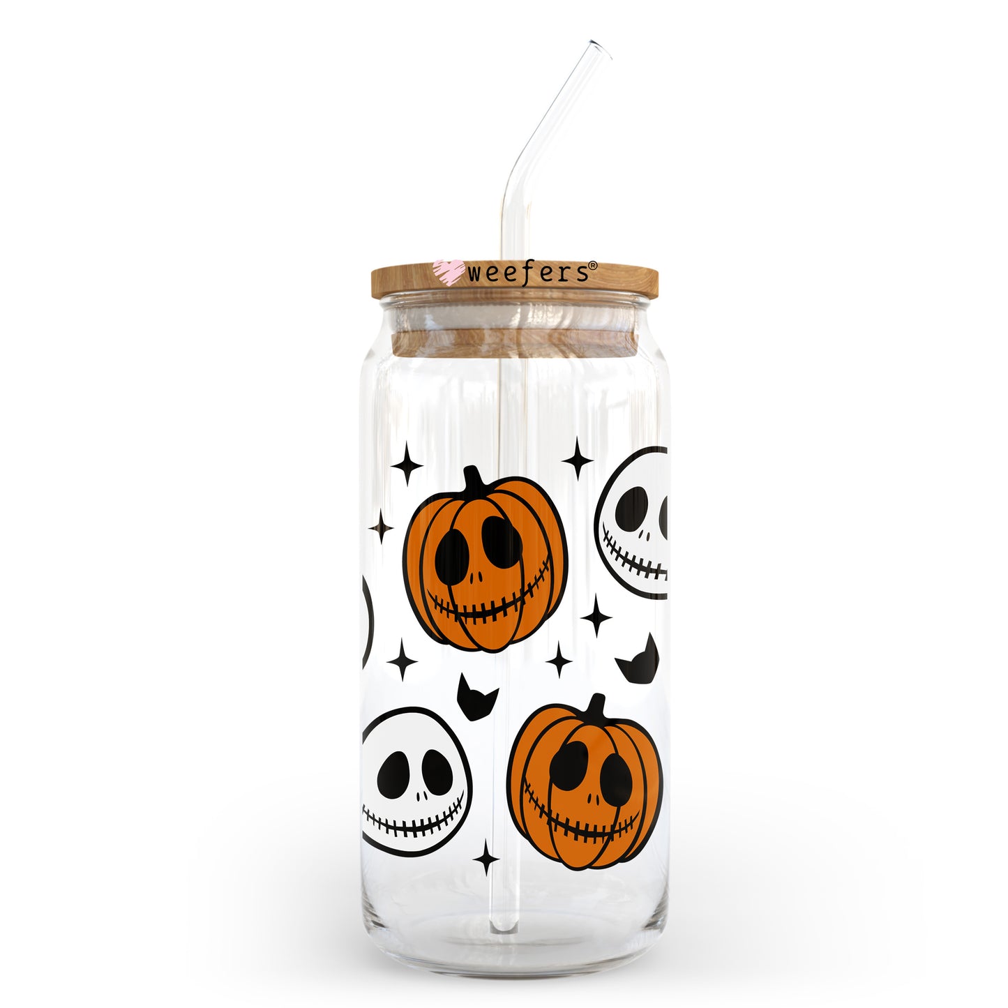 Pumpkin And Skeleton Heads 20oz Libbey Glass Can, 34oz Hip Sip, 40oz Tumbler, 24oz Cold Cup UV DTF or Sublimation Decal Transfer Weefers
