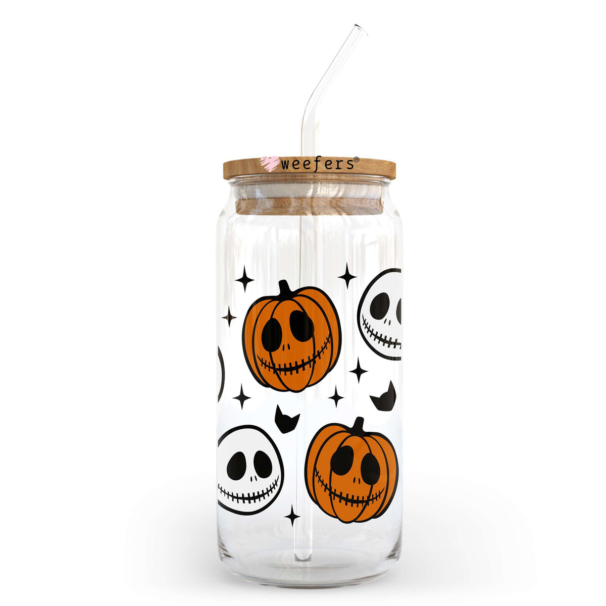 Pumpkin And Skeleton Heads 20oz Libbey Glass Can, 34oz Hip Sip, 40oz Tumbler, 24oz Cold Cup UV DTF or Sublimation Decal Transfer Weefers