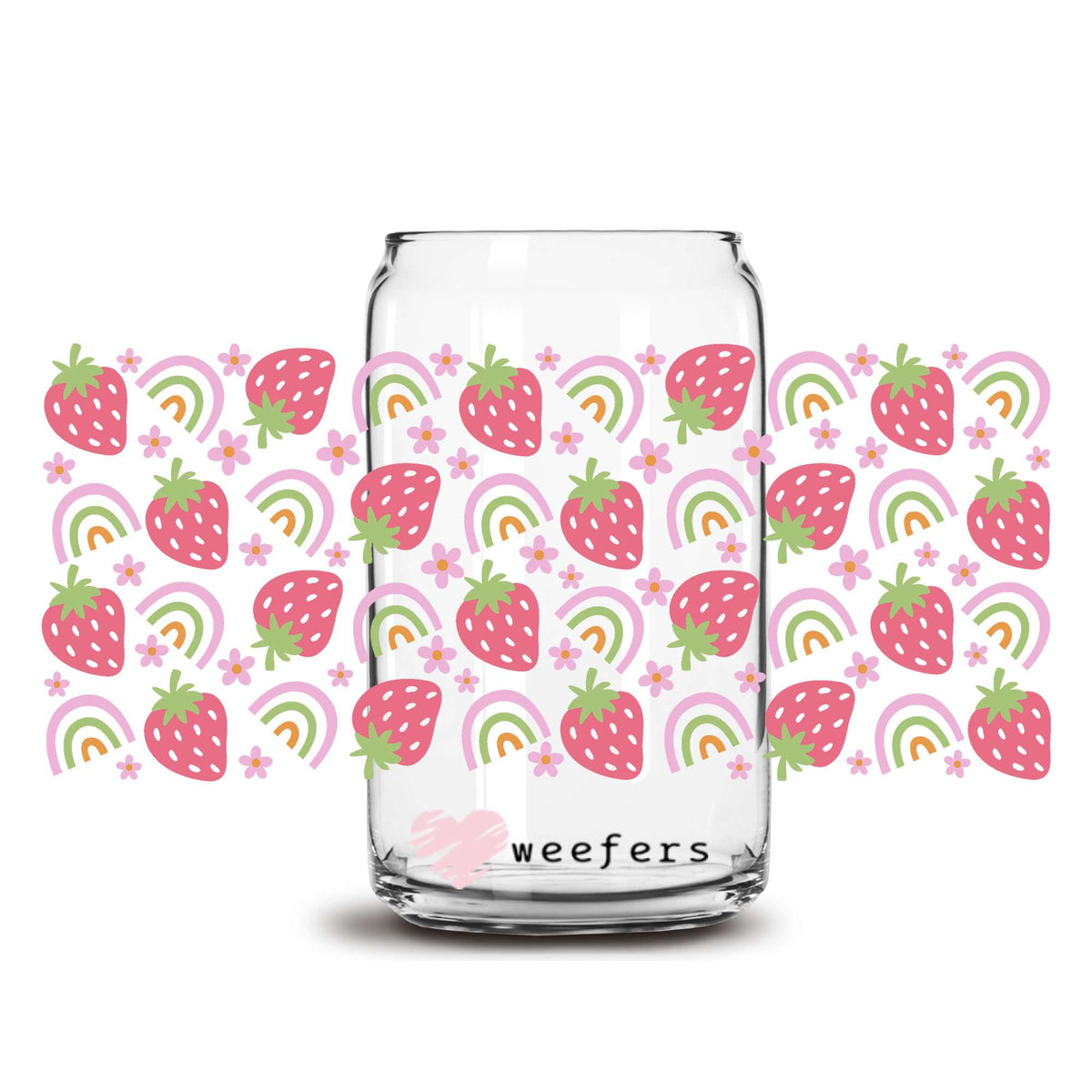 Strawberry Rainbows 16oz Libbey Glass Can UV DTF or Sublimation Wrap Decal Transfer Weefers