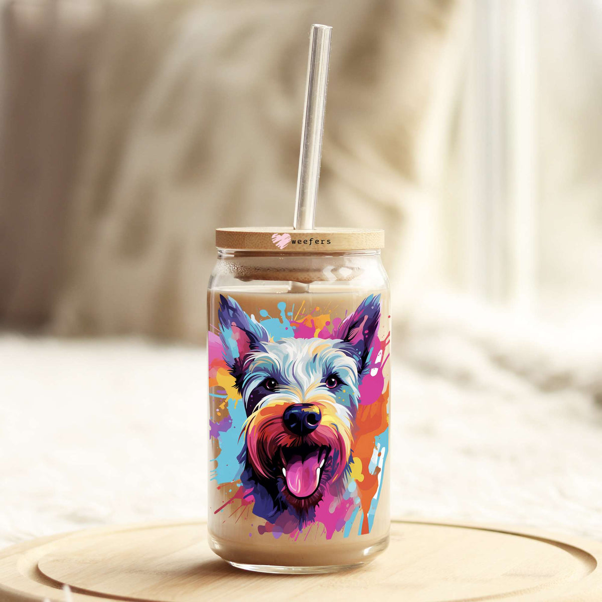 Scottish Terrier Colorful Watercolor 16oz Libbey Glass Can UV DTF or Sublimation Wrap - Decal Weefers