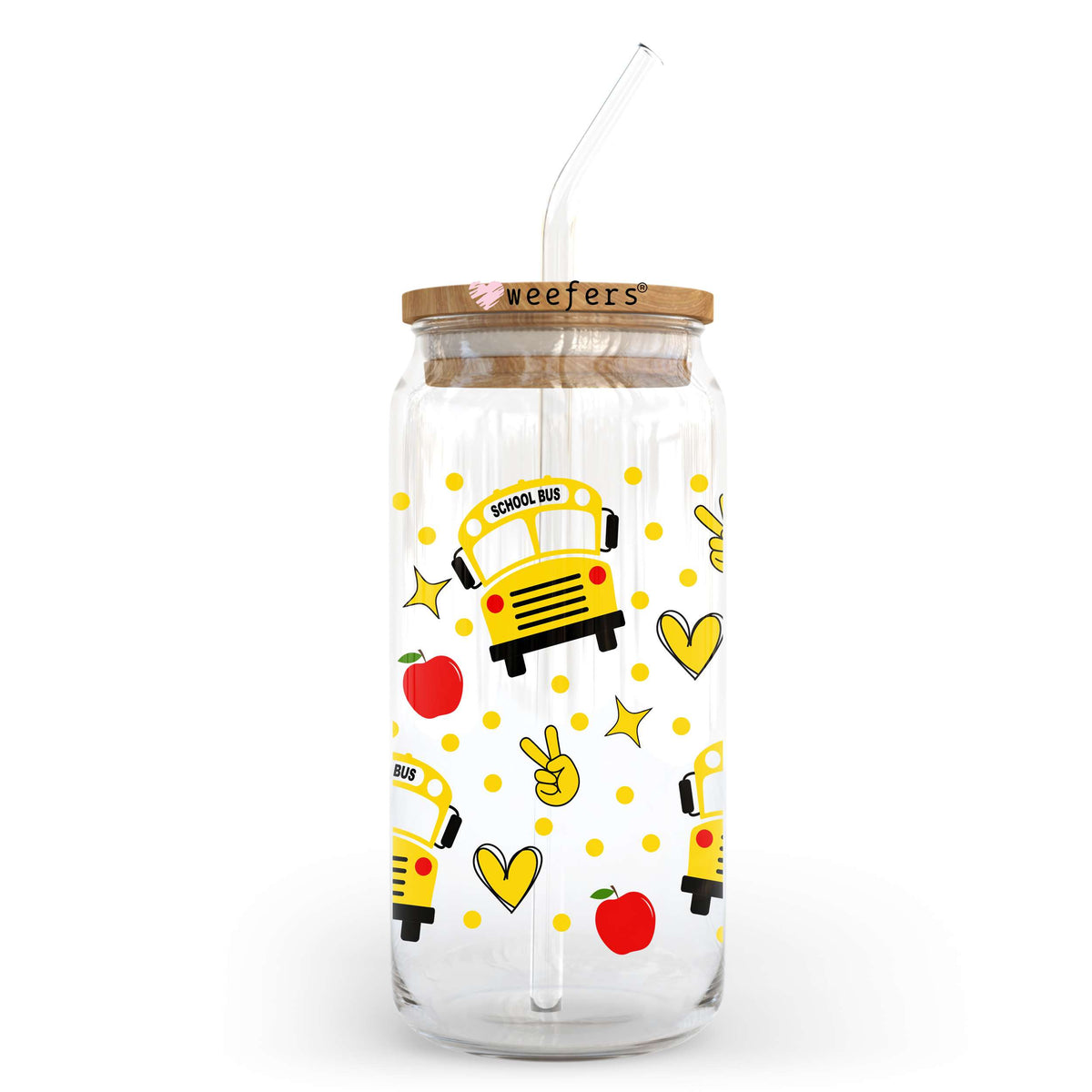 Bus Driver Peace Hearts 20oz Libbey Glass Can UV DTF or Sublimation Wrap Transfer Weefers