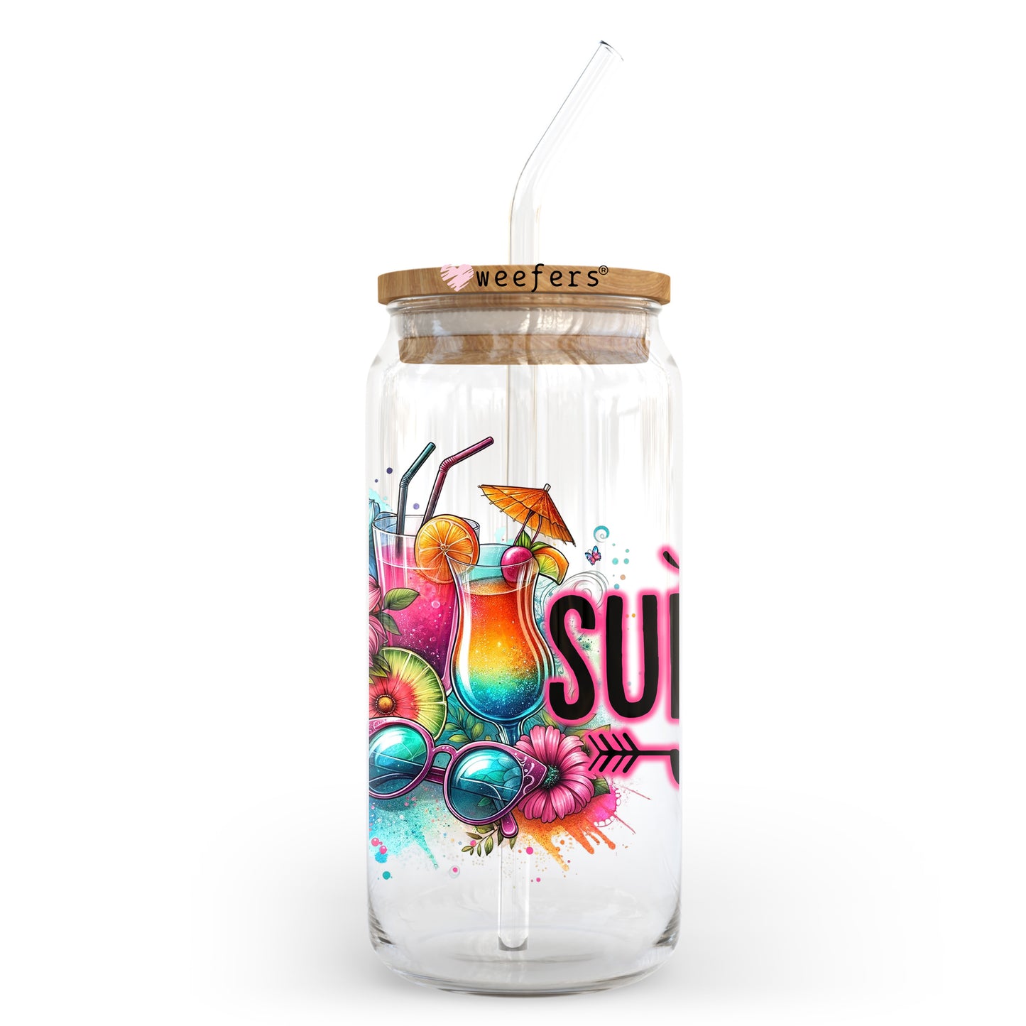 Summer Vibes Colorful Flowers 20oz Libbey Glass Can, 34oz Hip Sip, 40oz Tumbler, 24oz Cold Cup UV DTF or Sublimation Decal Transfer Weefers
