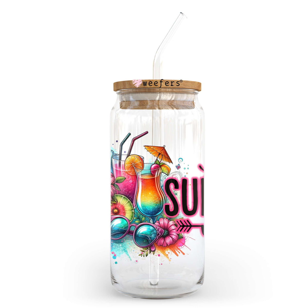 Summer Vibes Colorful Flowers 20oz Libbey Glass Can, 34oz Hip Sip, 40oz Tumbler, 24oz Cold Cup UV DTF or Sublimation Decal Transfer Weefers