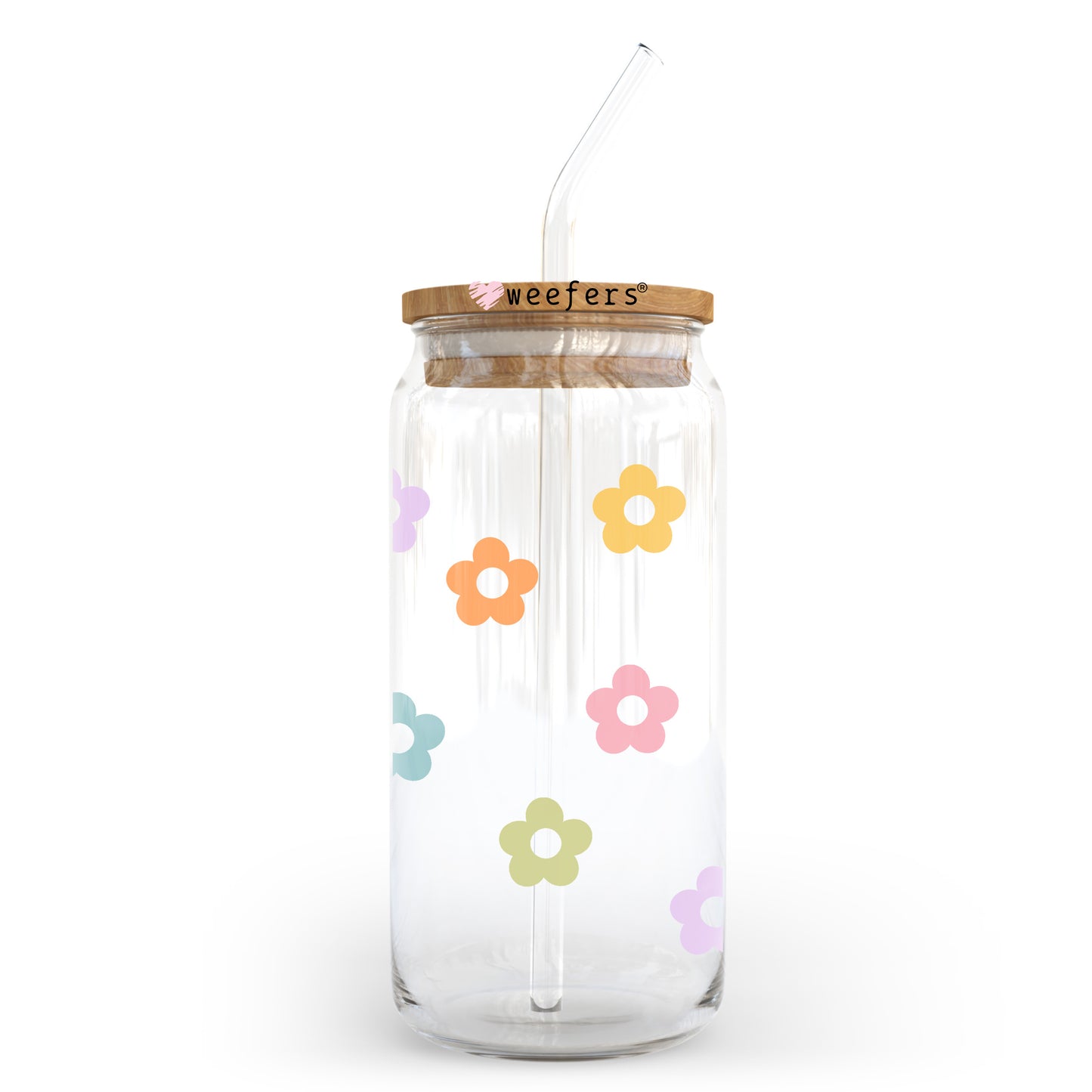 Colorful Retro Flowers 20oz Libbey Glass Can UV DTF or Sublimation Wrap - Decal Transfer Weefers