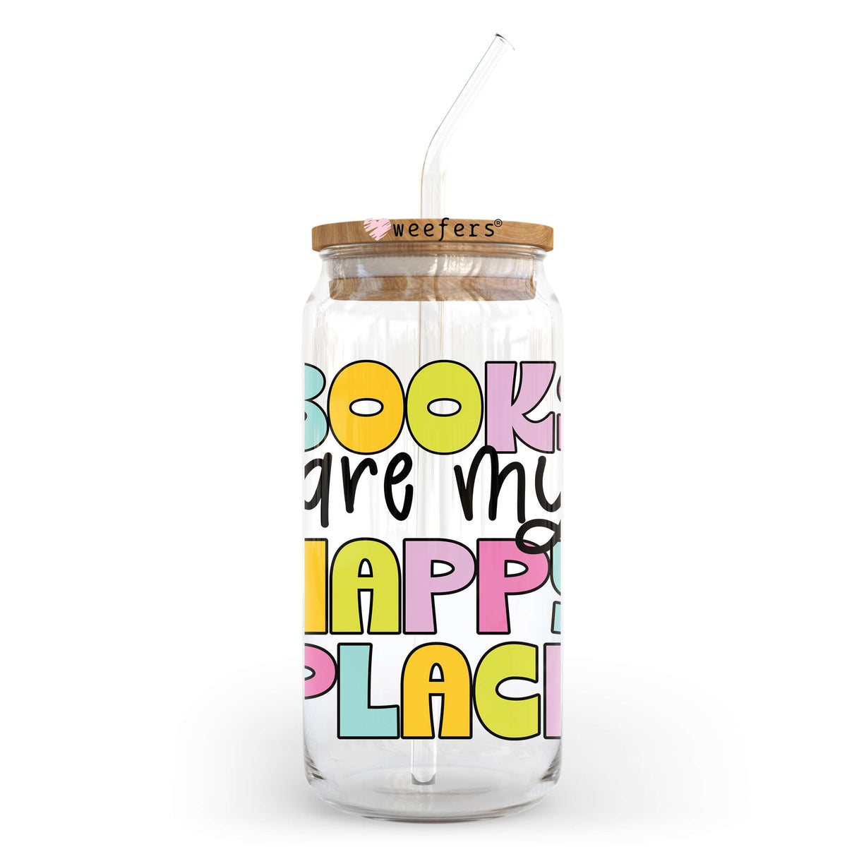 Books Are My Happy Place 20oz Libbey Glass Can, 34oz Hip Sip, 40oz Tumbler, 24oz Cold Cup UV DTF or Sublimation Decal Transfer Weefers