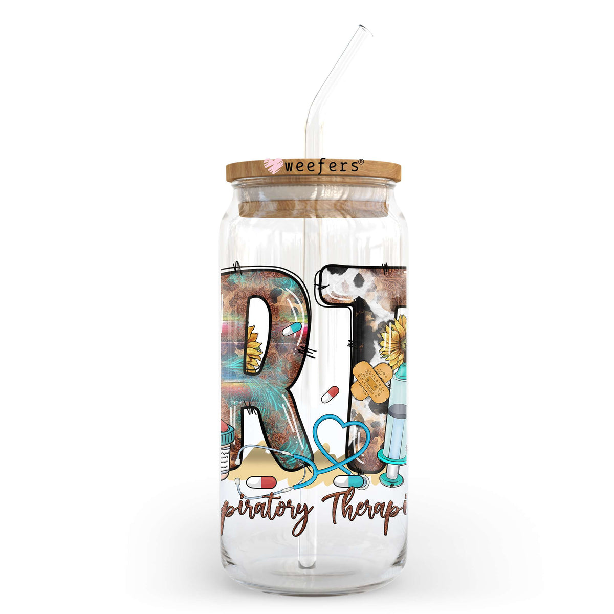 RT Respiratory Therapist 20oz Libbey Glass Can UV DTF or Sublimation Wrap - Decal Transfer Weefers