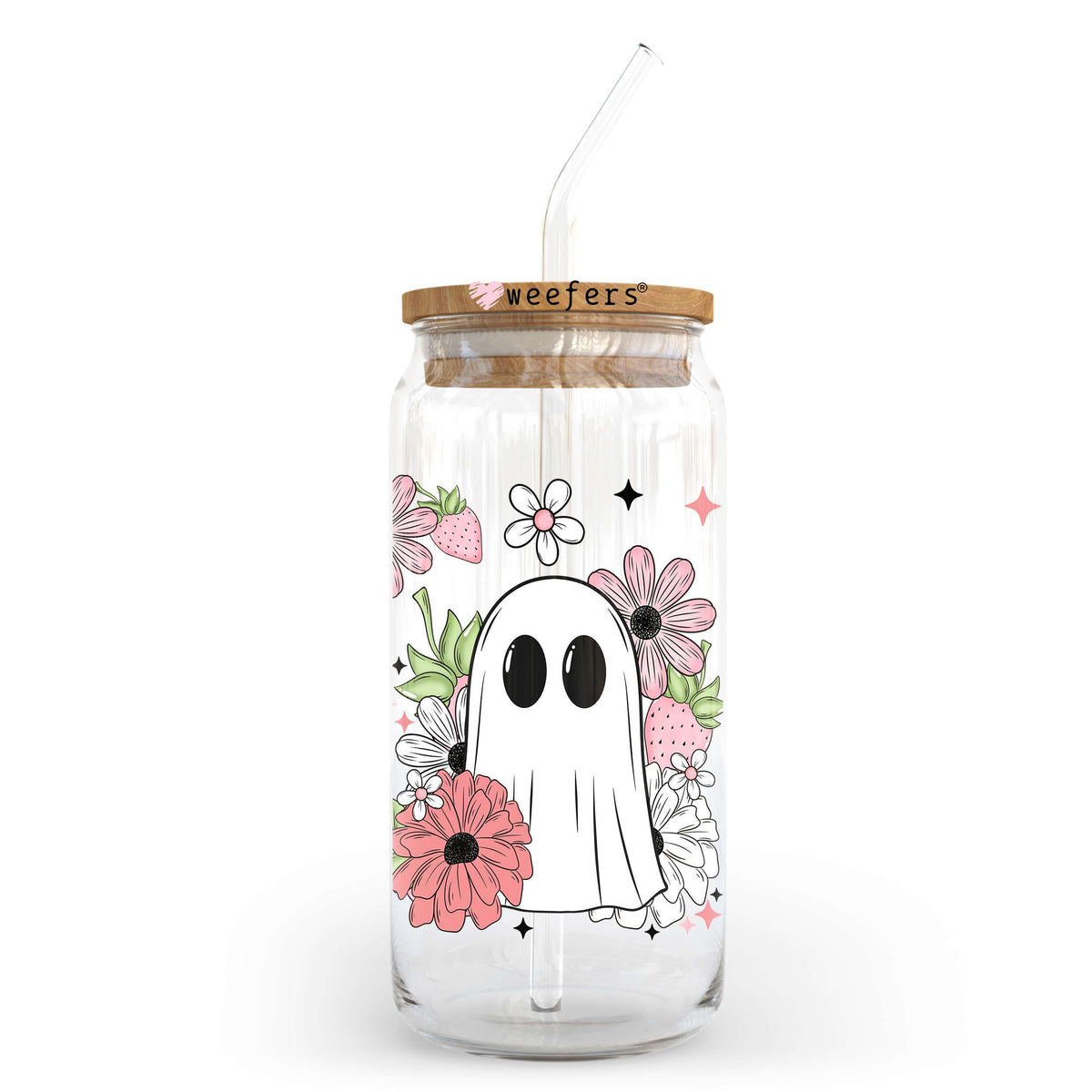 Ghost And Flowers 20oz Libbey Glass Can, 34oz Hip Sip, 40oz Tumbler, 24oz Cold Cup UV DTF or Sublimation Decal Transfer Weefers