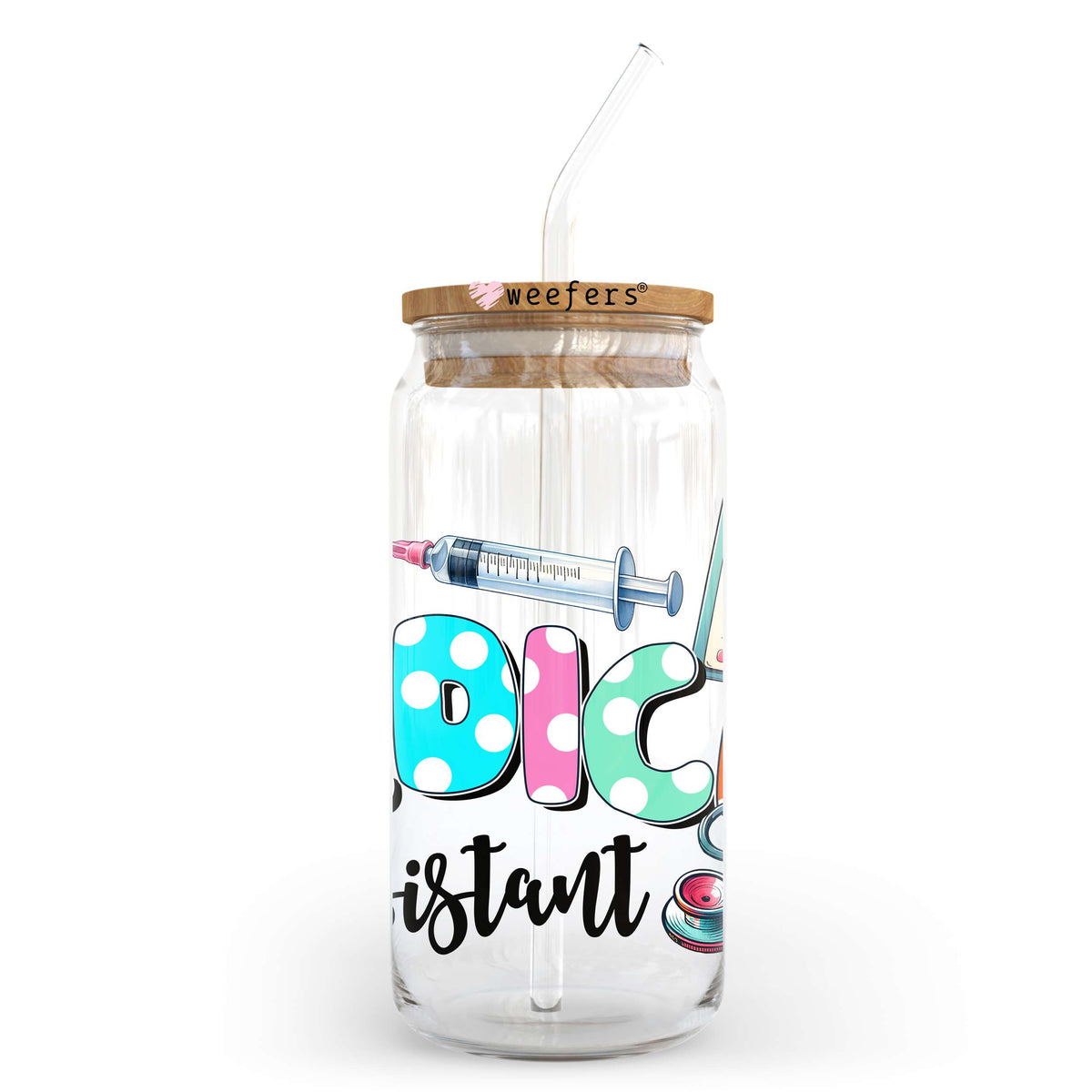 Medical Assistant Polka Dots 20oz Libbey Glass Can UV DTF or Sublimation Wrap - Decal Transfer Weefers