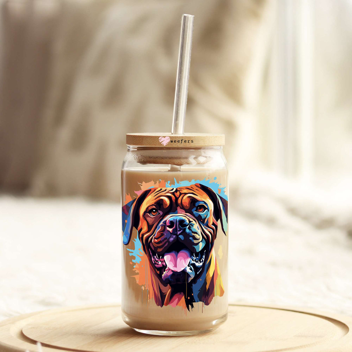 Bullmastiff Colorful Watercolor 16oz Libbey Glass Can UV DTF or Sublimation Wrap - Decal Weefers