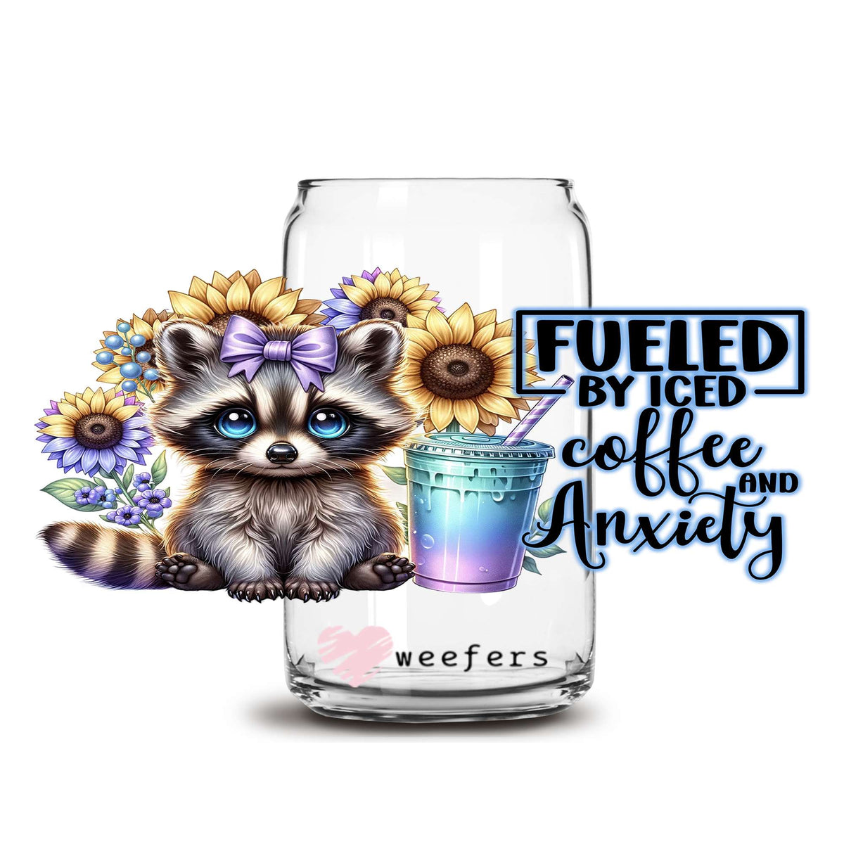 Fueled by Iced Coffee and Anxiety 16oz Libbey Glass Can UV DTF or Sublimation Wrap Decal Transfer Weefers