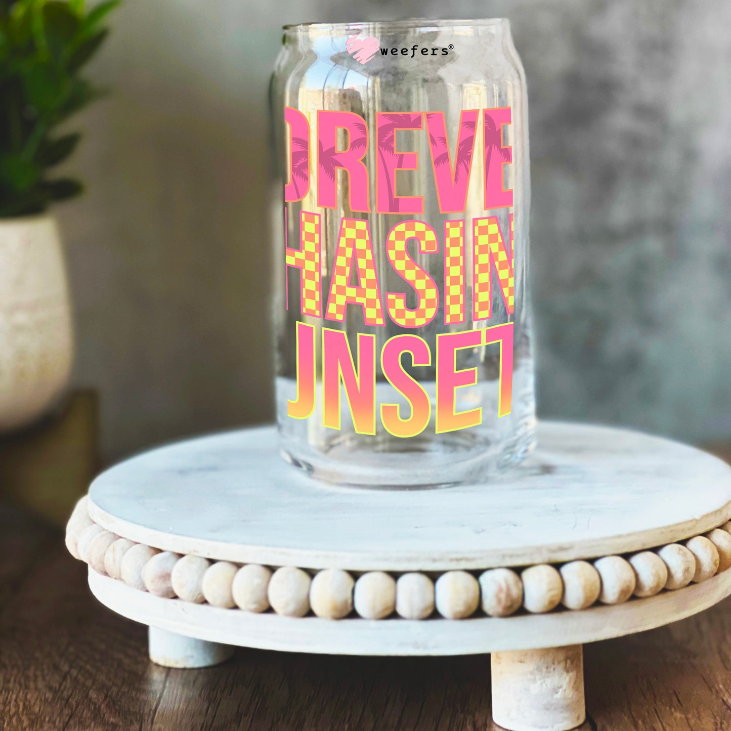 Forever chasing Sunset 16oz Libbey Glass Can UV DTF or Sublimation Wrap Decal Transfer Weefers
