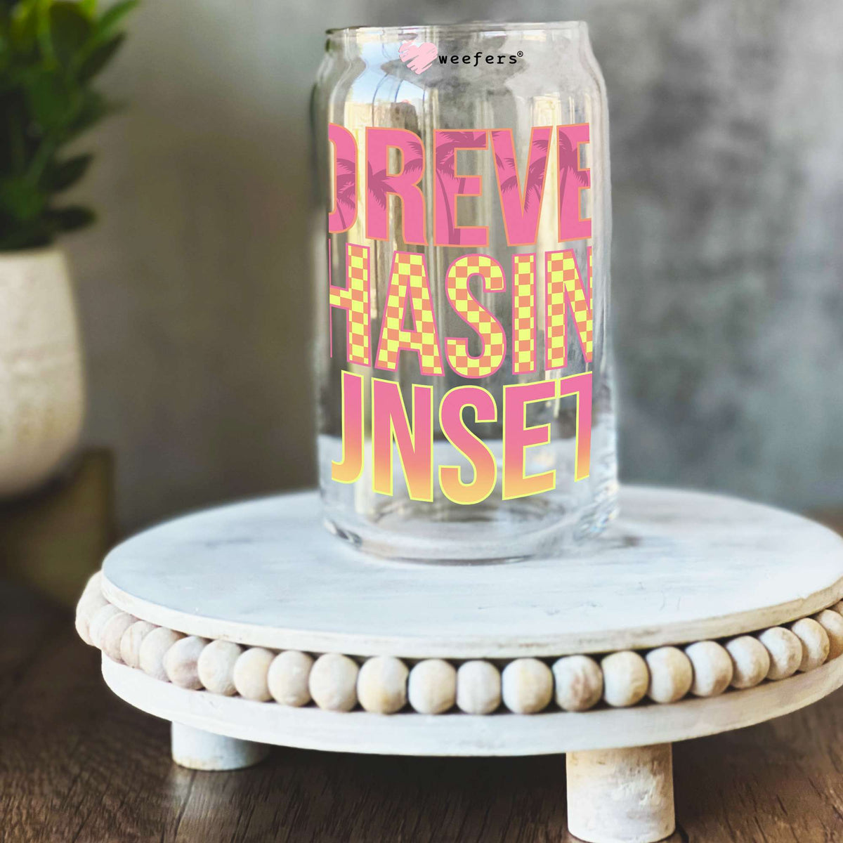 Forever chasing Sunset 16oz Libbey Glass Can UV DTF or Sublimation Wrap Decal Transfer Weefers