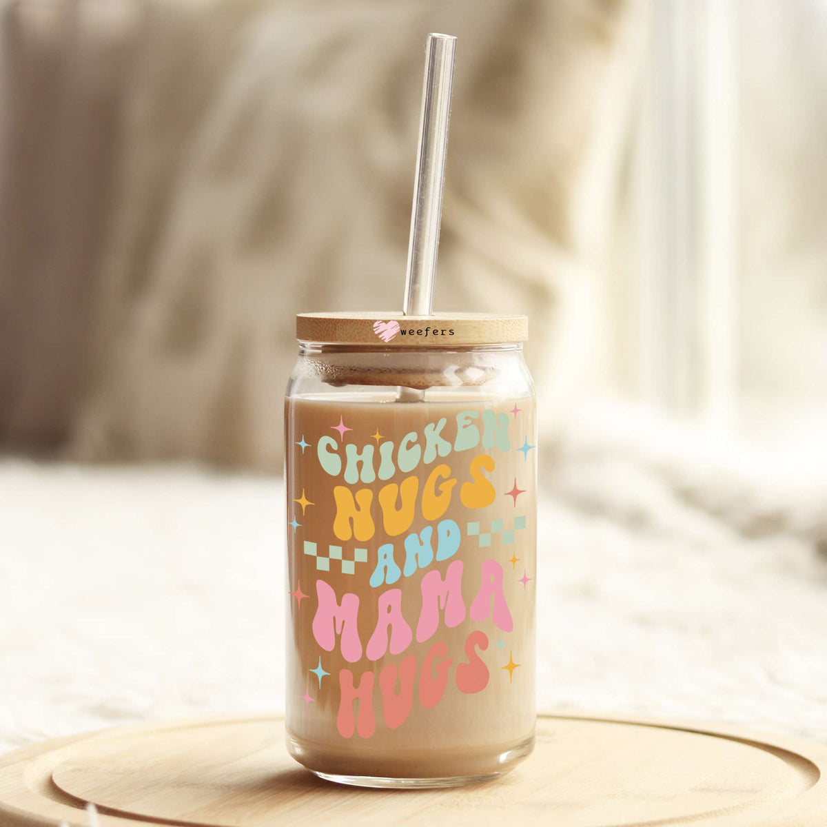 Chicken Nugs And Mama Hugs 16oz Libbey Glass Can UV DTF or Sublimation Wrap - Decal Transfer Weefers