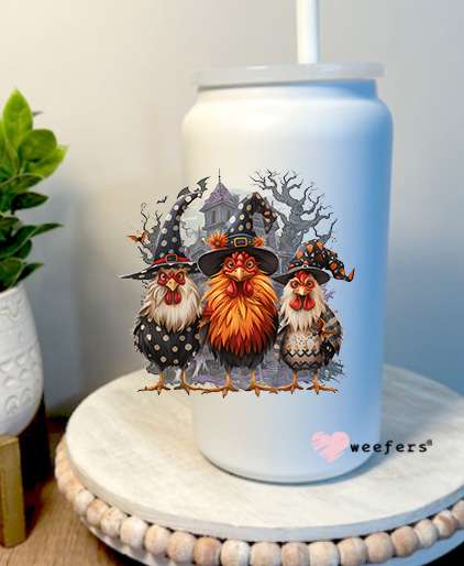 Rooster Witches 16oz Libbey Glass Can UV DTF Decal Transfer Weefers