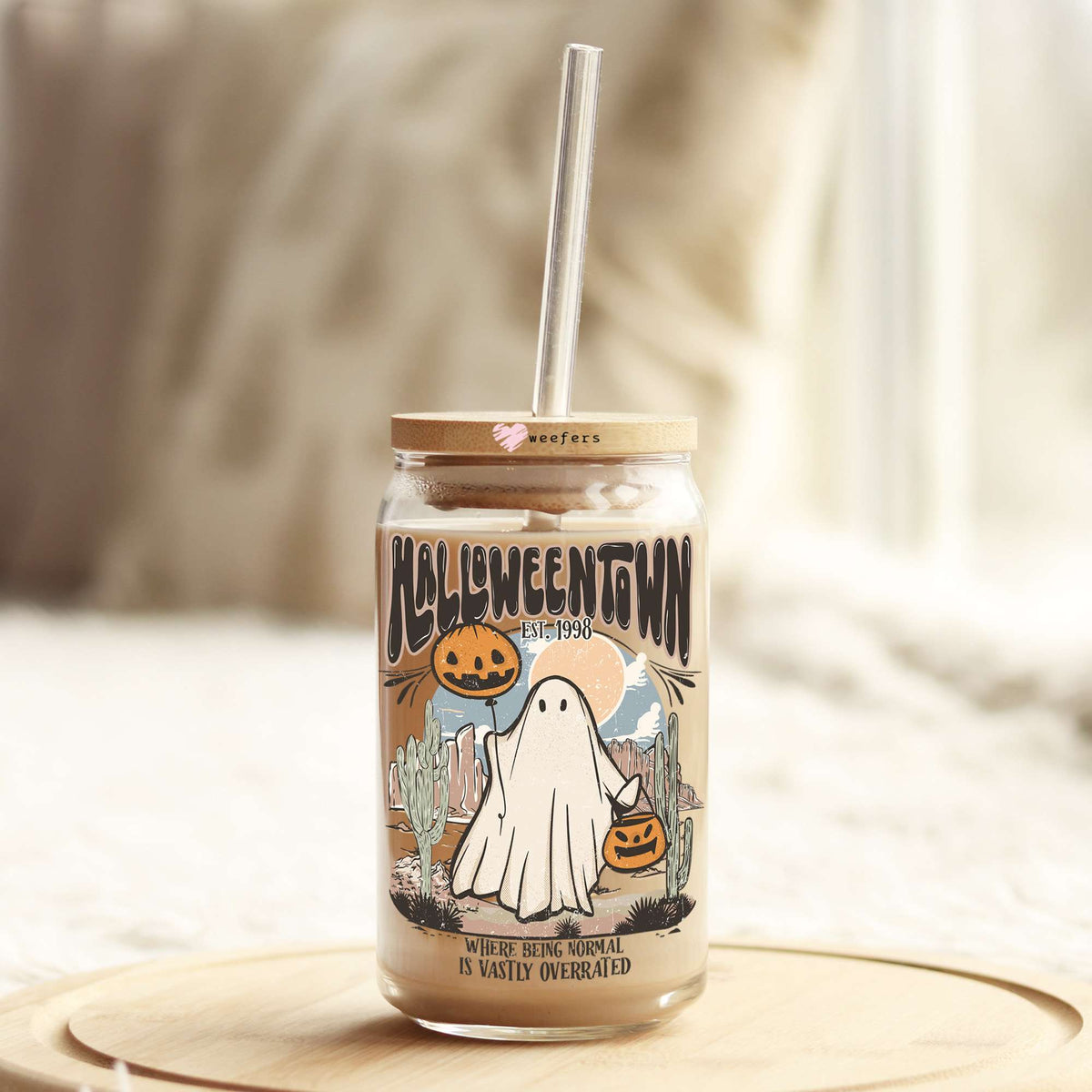 Halloweentown Est. 1998 16oz Libbey Glass Can UV DTF or Sublimation Wrap Decal Transfer Weefers