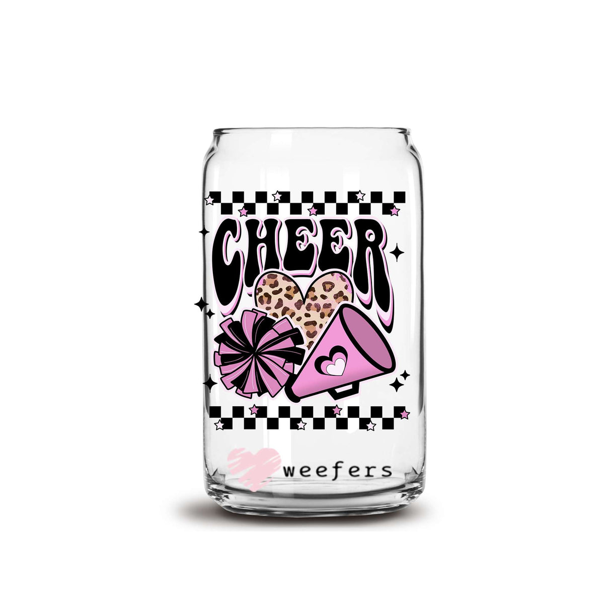 Cheer Pink and Black 16oz Libbey Glass Can UV DTF or Sublimation Wrap - Decal Weefers