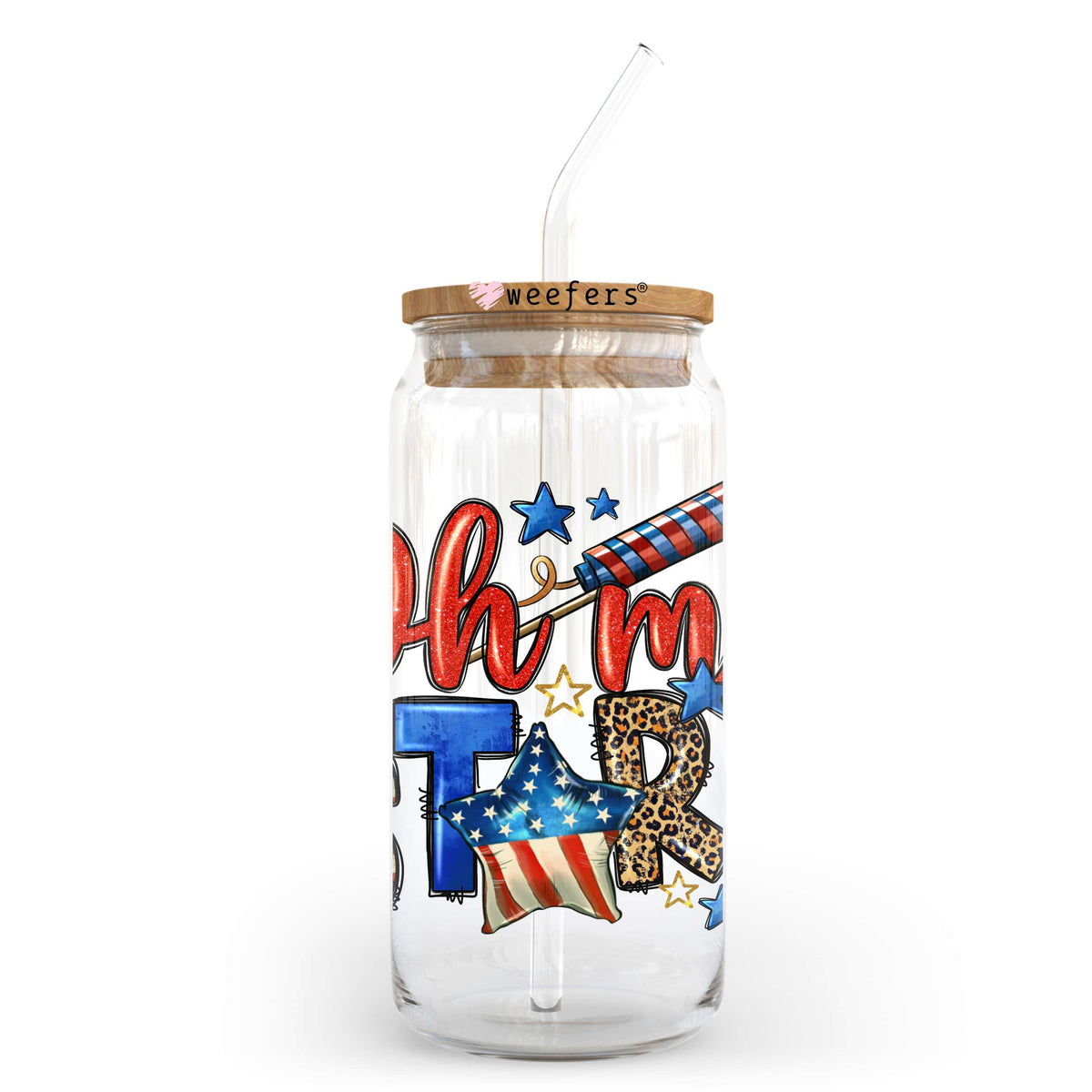 Oh My Stars 4th of July Cow 20oz Libbey Glass Can, 34oz Hip Sip, 40oz Tumbler, 24oz Cold Cup UV DTF or Sublimation Decal Transfer Weefers