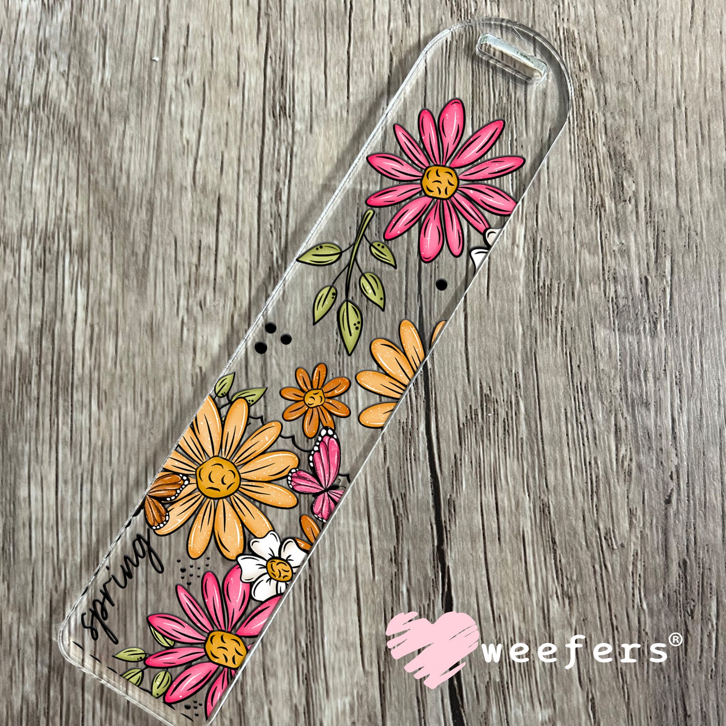 Spring Pink and Orange Flowers UV DTF Cup Wrap Bookmark Weefers