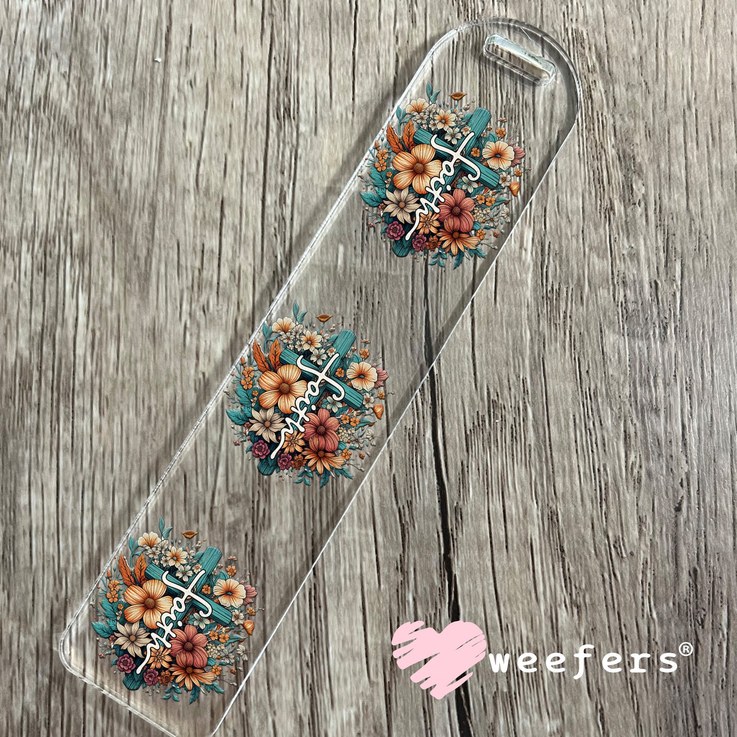 Faith Cross Rust Flowers UV DTF Decal Bookmark Weefers