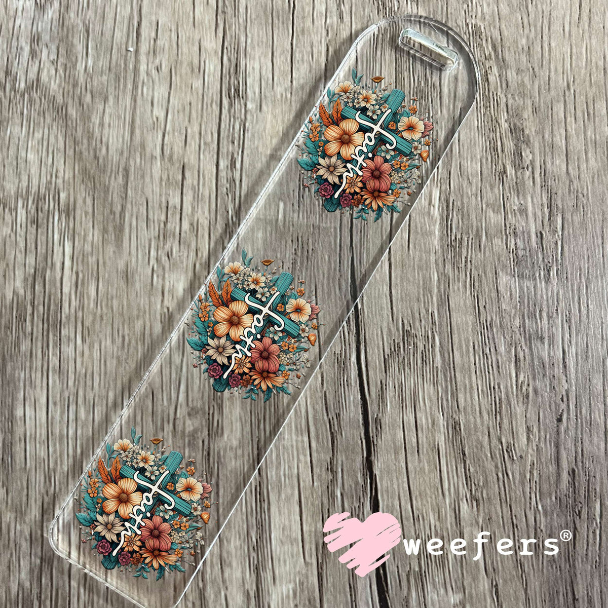 Faith Cross Rust Flowers UV DTF Decal Bookmark Weefers