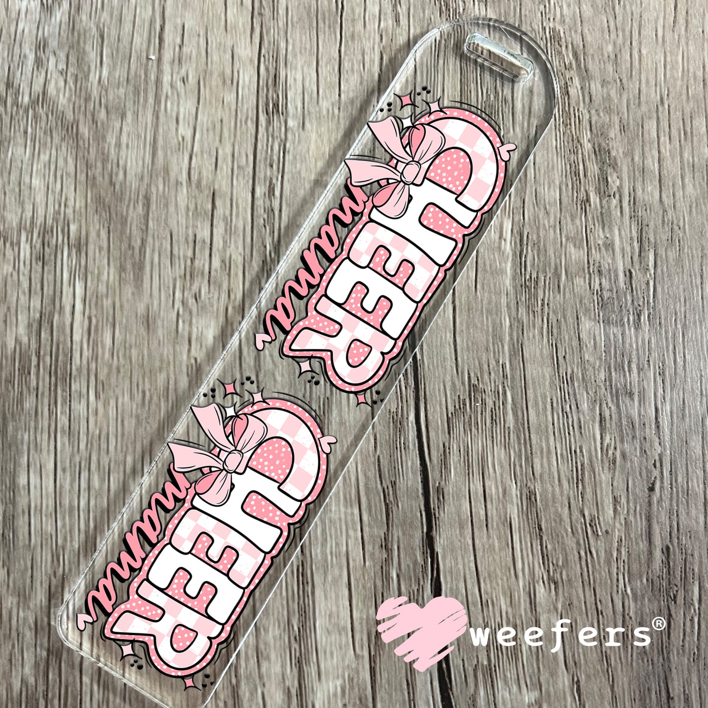 Pink Cheer Mama UV DTF Cup Wrap Bookmark Weefers