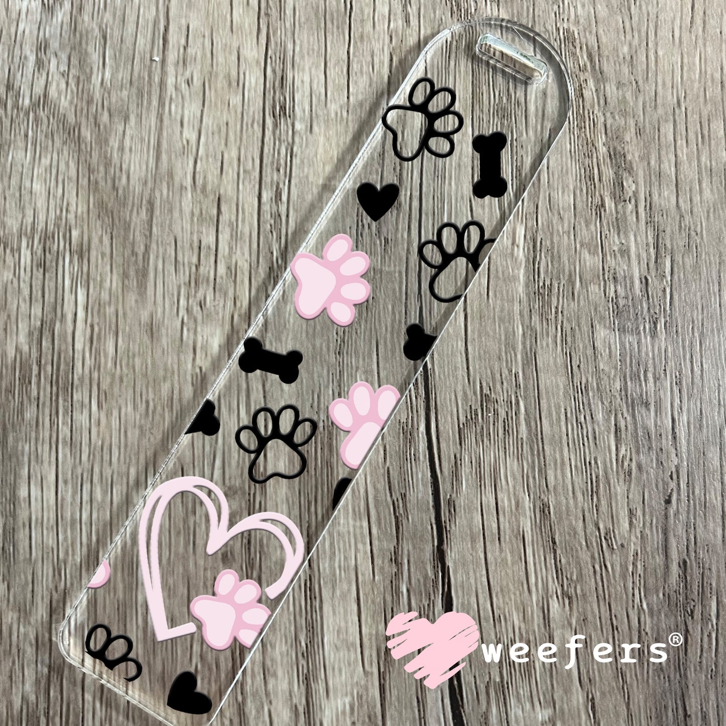 Dog Paws and Bones Pink and Black UV DTF Cup Wrap Bookmark Weefers